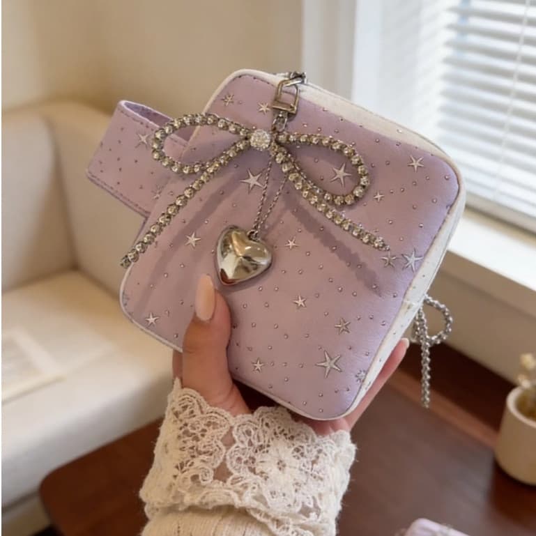 Bolsa De Moedas Espumante Estrela Saco De Maquiagem Roxo Carteira Grande Capacidade Armazenamento Portátil Bonito Câmera