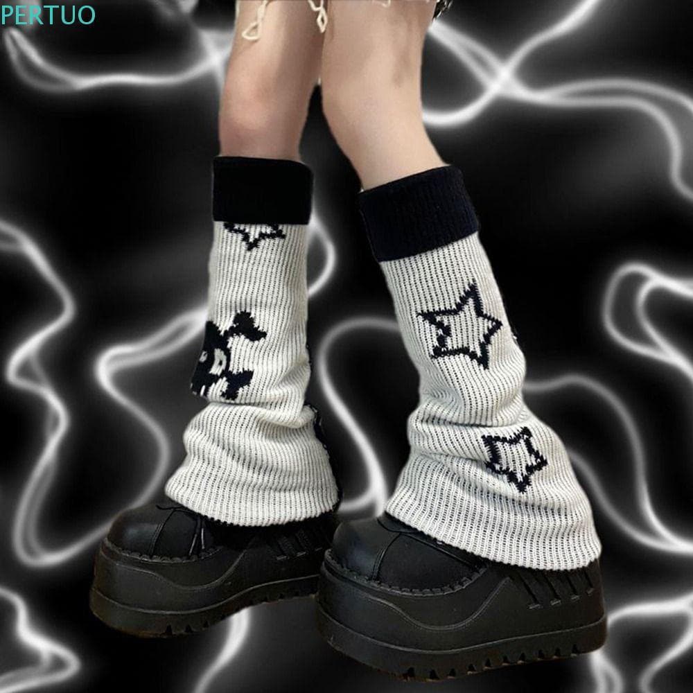 PERTUO Malha Pé Capa Pernas Macia Doce Cruz Estrela Crânio Harajuku Estilo Lolita Para Meninas Polainas Femininas