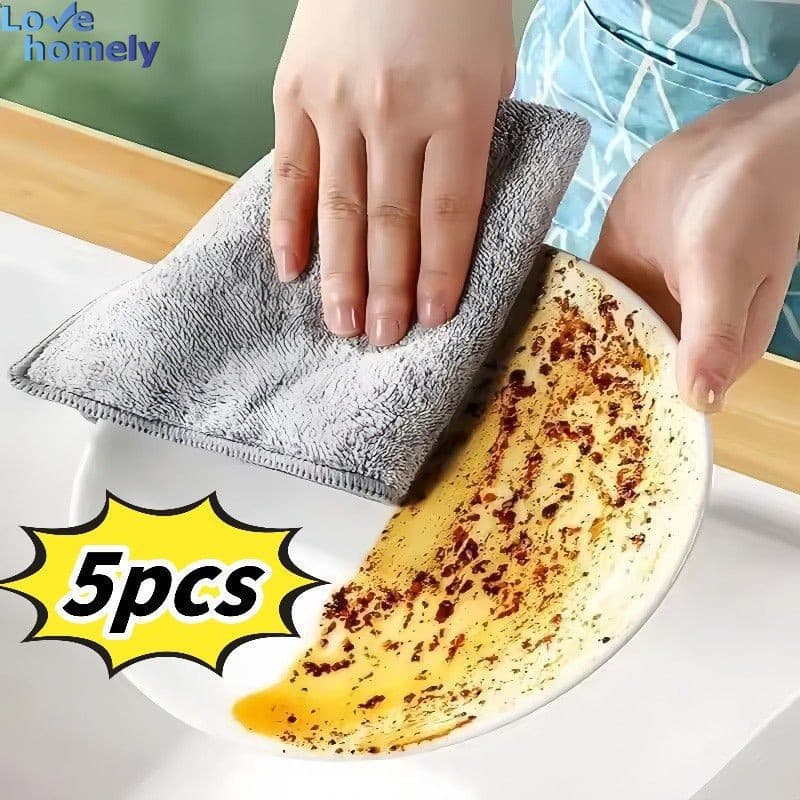 5 Pçs Toalha Absorvente Panos De Lavar Louça De Cozinha Engrossado Secagem Rápida Limpeza Macia Antiaderente Óleo Microf