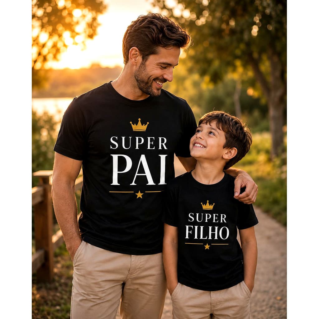 Kit Camiseta Super Pai e Filho Filha Igual Presente Dia dos Pais 100% Algodão Estampa Premium Unissex Envio Rápido Linda