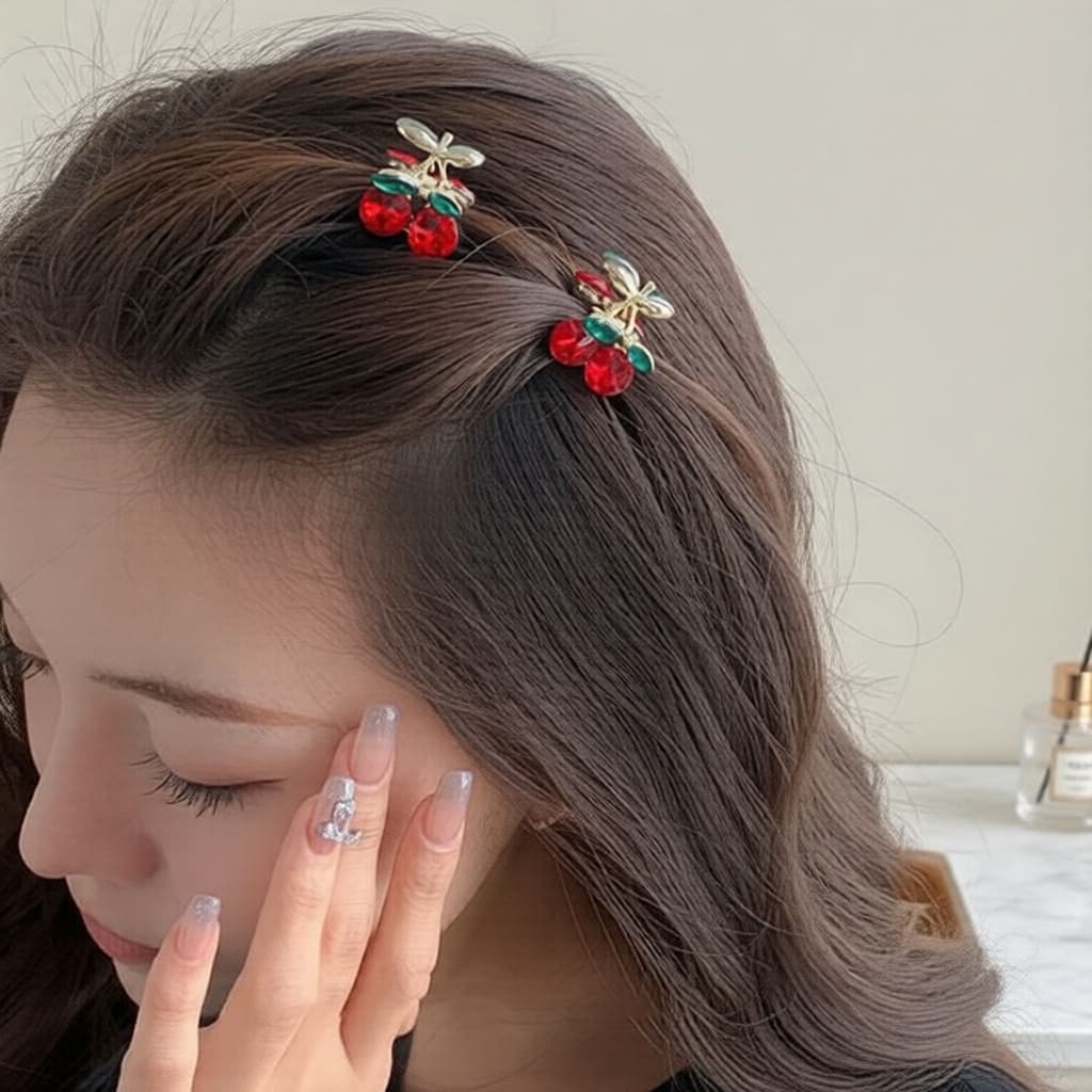Conjunto de Grampos de Cabelo Vermelho – 12 Peças de Presilhas Fofas Coreanas para Franja Feminina, Acessórios de Cabelo