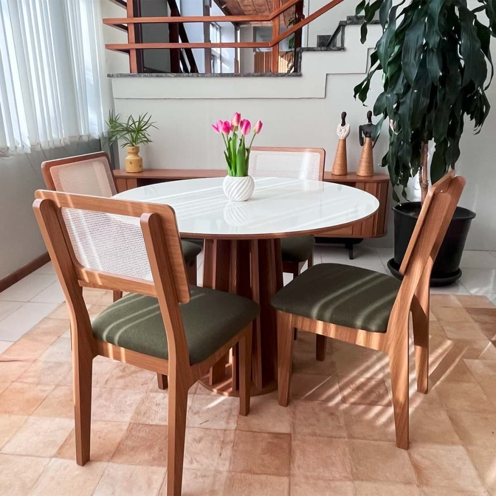 Conjunto Mesa de Jantar com 4 Cadeiras de Tela Freijó Off Write 100% MDF Verde