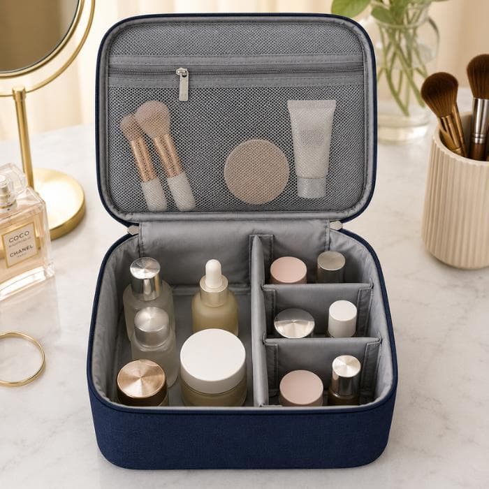 Necessaire Organizadora Viagem Azul Com Divisórias Removivel