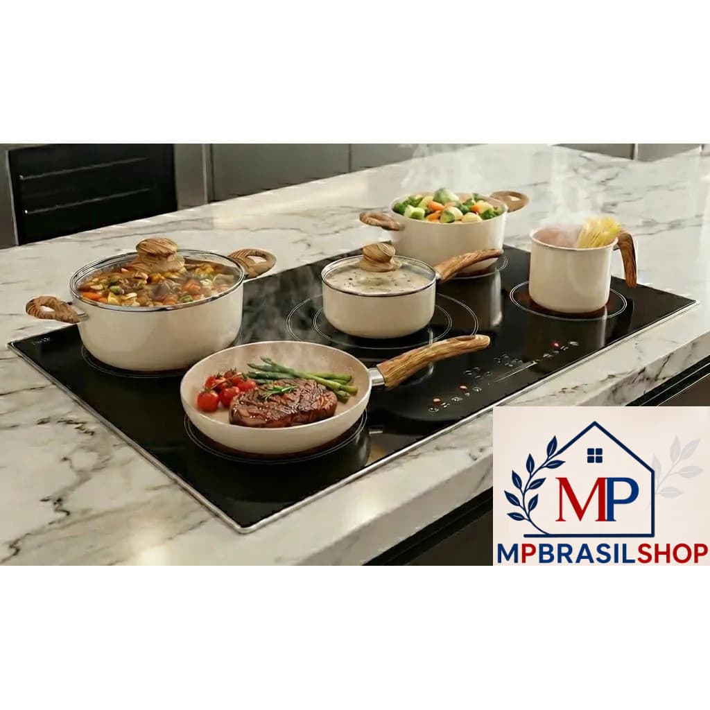 Jogo De Panelas Cerâmico Triplo Indução Vitrex Ecoglid 5 Peças Cor Baunilha Crema