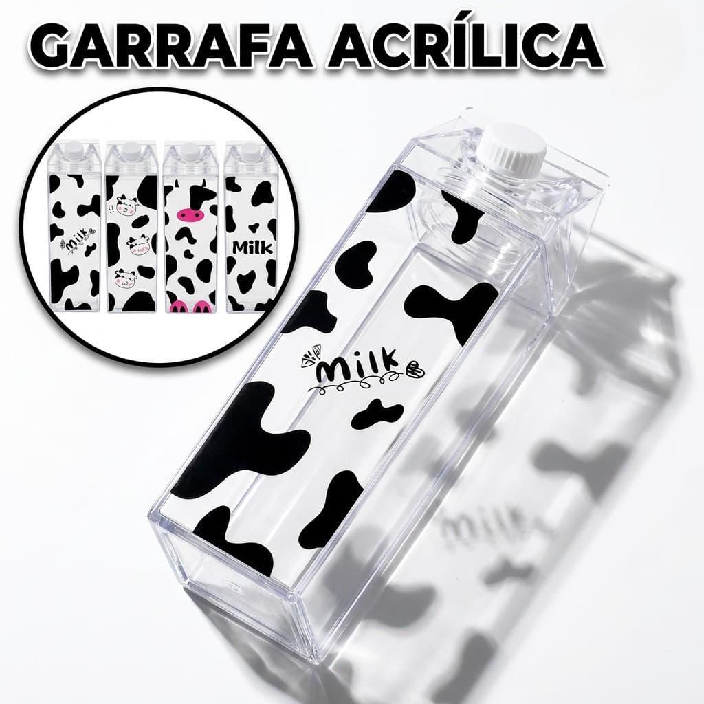 Garrafa Acrílica Transparente Portátil Caixa de Leite Milk Decorativa  Geladeira Academia Escola