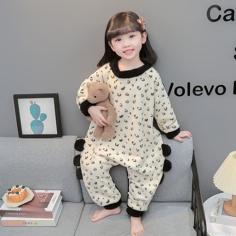 [JTZ] Pijama infantil de flanela de manga comprida, saco de dormir quente, saco de dormir de lã Coral de inverno para me