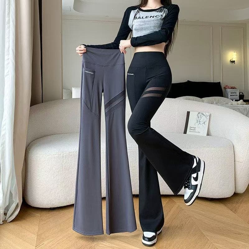 Malha bolso Yoga tubarão leggings feminino exterior Wear primavera verão cintura alta estilo fino barriga-estreitamento