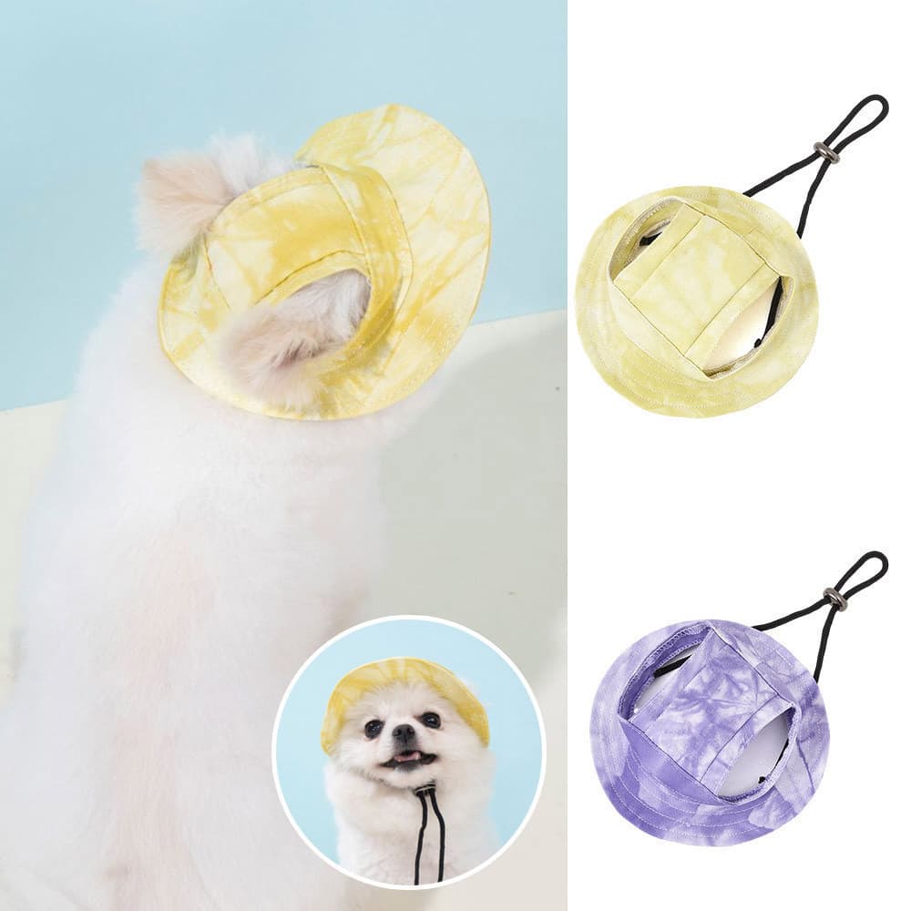Chapéu de Sol para Cães com Aberturas para as Orelhas, Boné de Pescador Tie-dye para Animais de Estimação, Proteção Sola