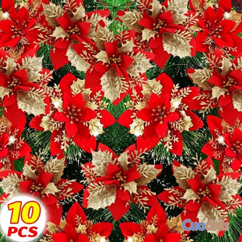 10/5Pcs 14cm Glitter Flores De Natal Artificiais Ornamentos Feliz Decorações Para O Ano Novo Em Casa Navidad