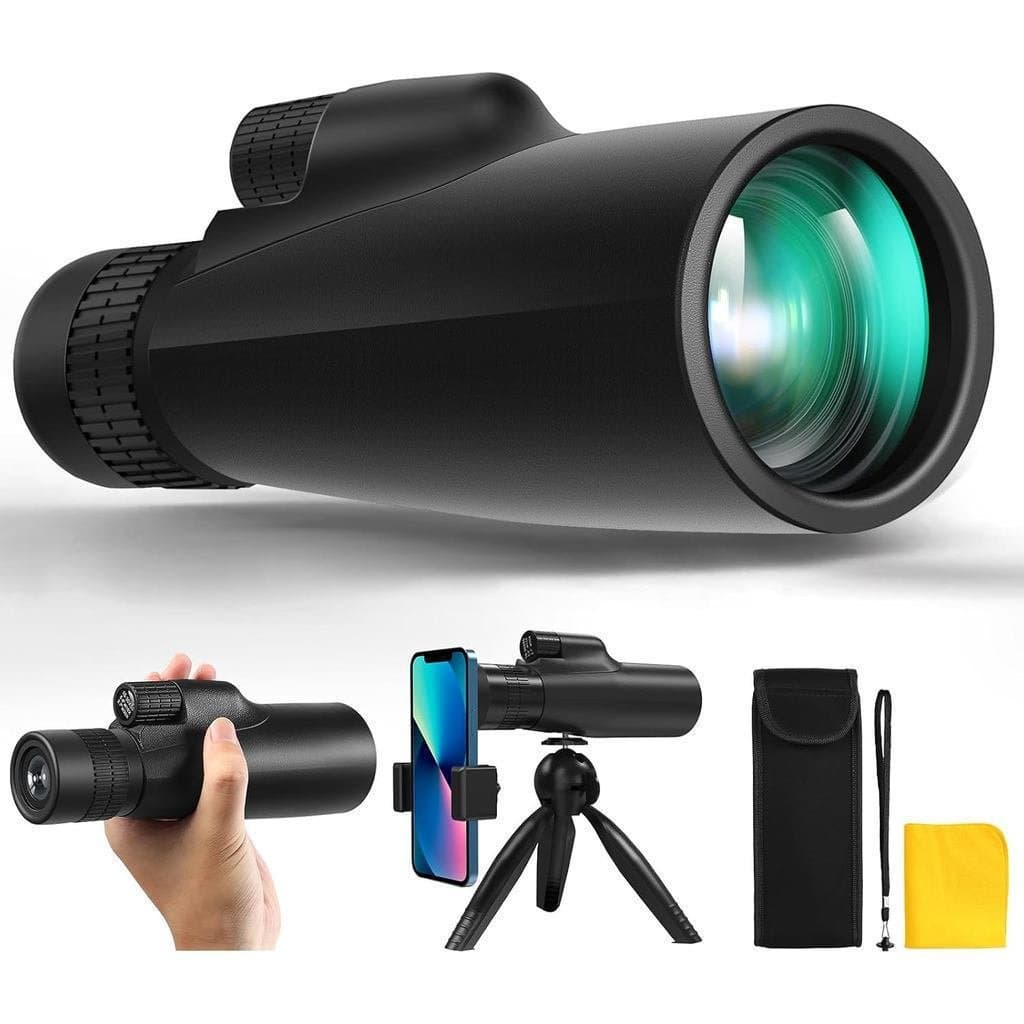 Telescópio monocular para adultos 10-30x50, suporte para smartphone de alta potência e tripé aprimorado, telescópio mono