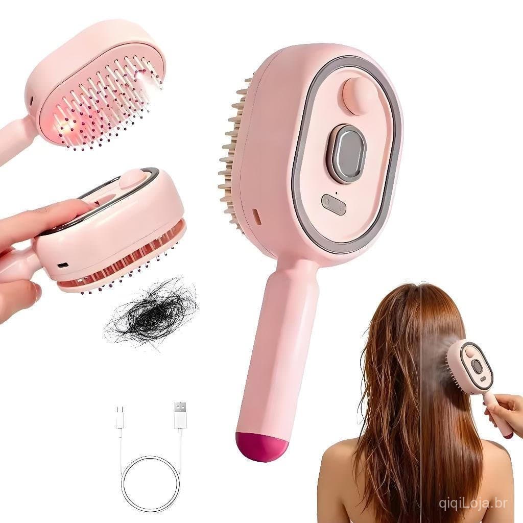 Escova Alisadora com Spray Elétrica 3 em 1, Pente Massageador com Almofada de Ar a Vapor, Escova de Cabelo Presente