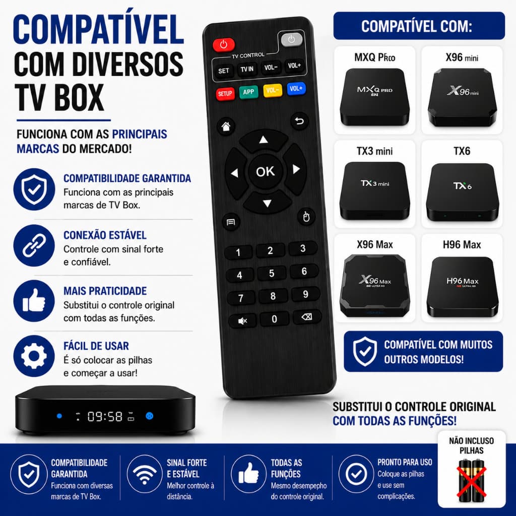 KIT Controle Remoto Para Tv Botões Inteligentes Box