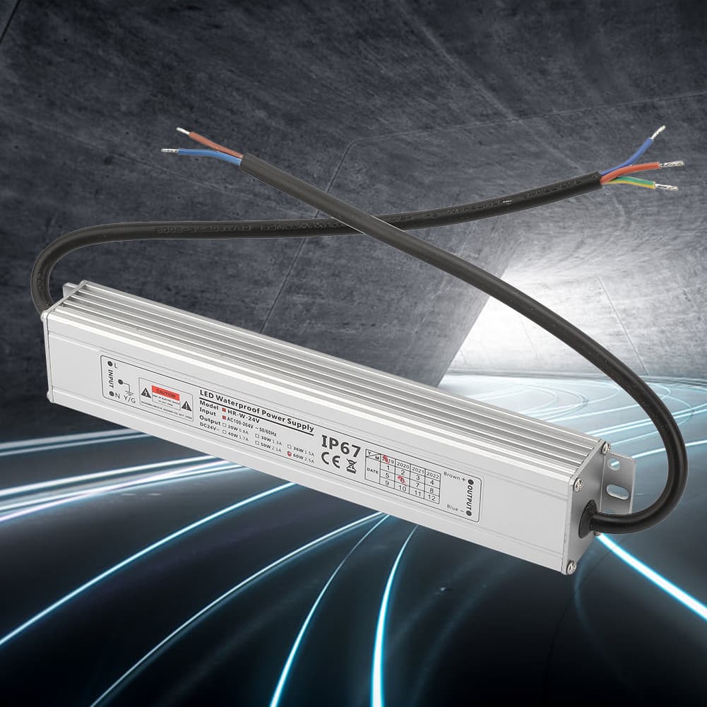 Transformador de fonte de alimentação LED Mingzhe IP67 24V 60W para uso interno e externo em alumínio