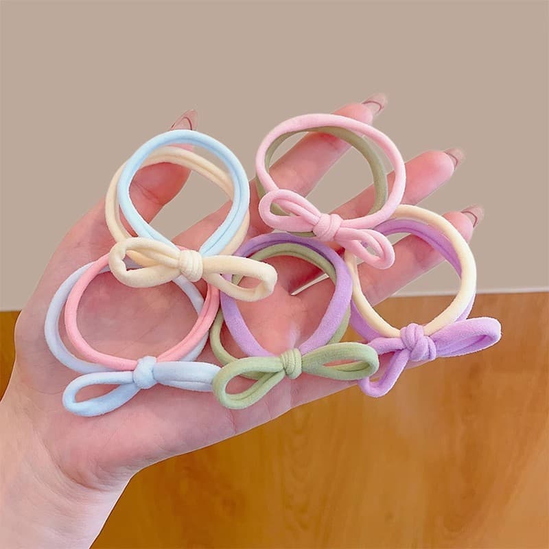 Faixa de borracha com laço de cor contrastante cremosa, alta elasticidade, não machuca o cabelo, anel de máscara Macaron