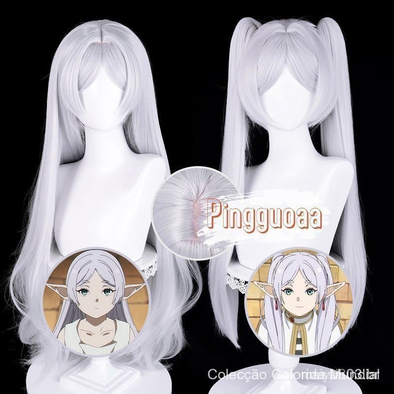 Novidades: Peruca de Cosplay de Anime Frieren At The Funeral Frieren, Cabelo Prateado-Branco de 68cm de Comprimento, Res