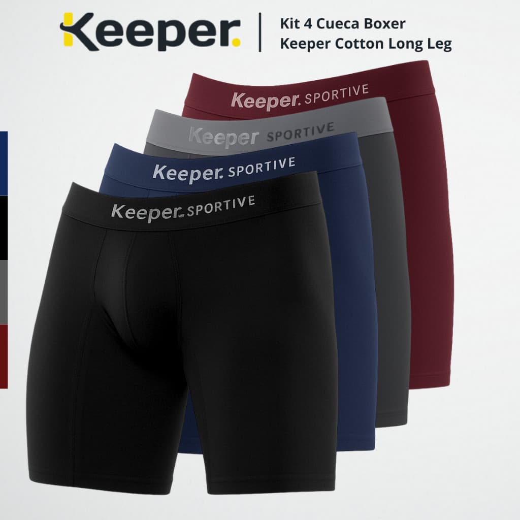 Kit 4 Cuecas Boxer Cotton Long Leg Algodão Anti Assadura Box Esportiva Corrida Academia Sports