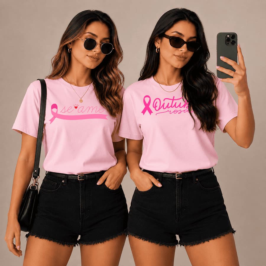 Kit 2 Camisetas outubro rosa camisa100% Algodão estilo conforto e elegância,seu look em dose dupla