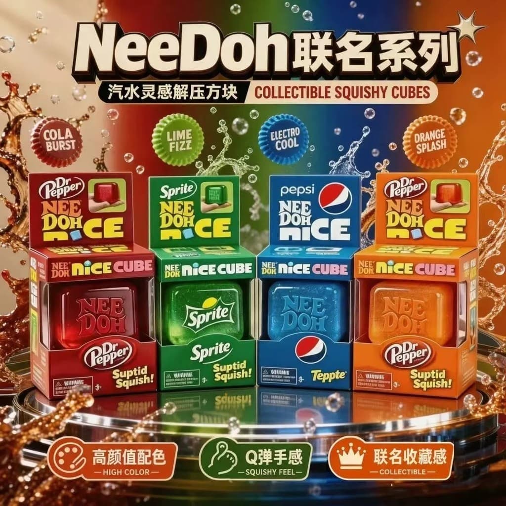 NeeDoh Dr Pepper Co-branded Cube Slow Rebound Squishy Toy , Box TPR Soft Fidget