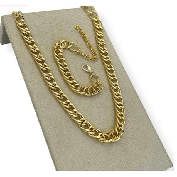 Conjunto Colar E Pulseira Grossa Elo Duplo Banh Ouro