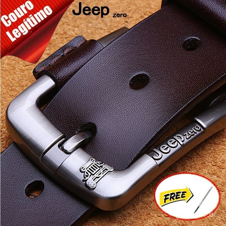 Cinto Masculino Jeep 100% Couro Legítimo, Cinto de Couro Bovino com Fivela Preta de Alta Qualidade