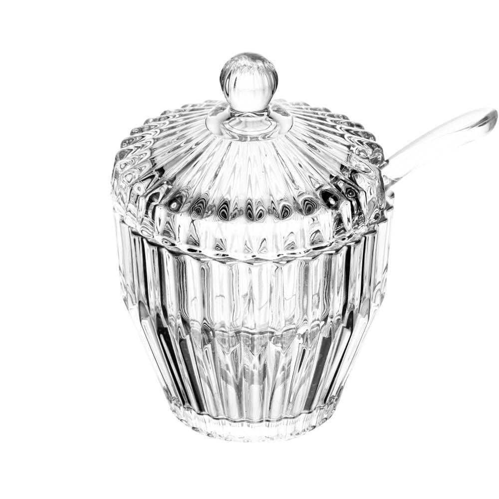Açucareiro de Cristal Canelado C/Colher Plástica Imperatriz Transparente 11x8cm Wolff
