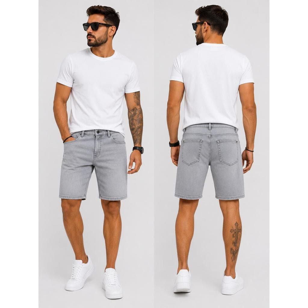 Short Jeans Masculina Premium Sky Cinza Com Elastano Ajustavel
