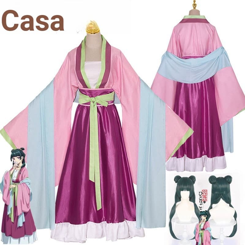 75XI Peruca de Cosplay Maomao Anime The Apothecary Diaries Vestido Rosa para Festa de Halloween para Mulheres