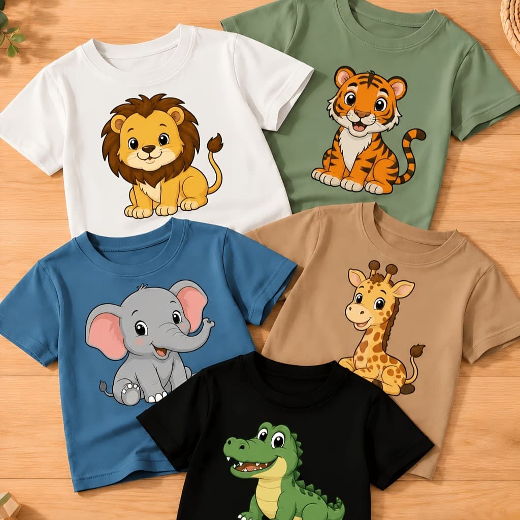 Kit 5 Camisetas Infantis Menino Menina Unissex Estampadas Desenho Animado Moda Infantil Blusas 100% Algodão