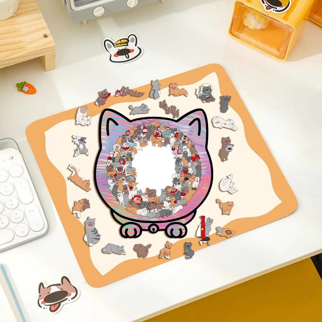 Kit De Quebra-Cabeça De Gato De Madeira De 135 Unidades-Jogo DIY Brain Teaser Para Decoração De Escritório