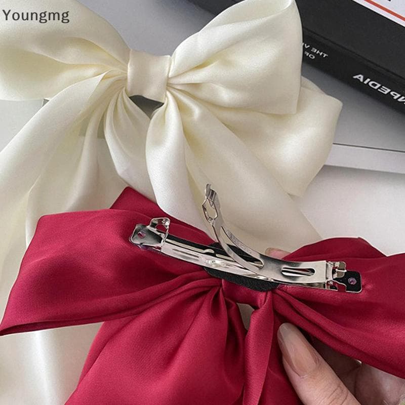 [Youngmg] Laço Fita Hairpin Headwear Simples Elegante Cetim Primavera Clipe De Cabelo Fixo Retro Festa Cocar Acessórios