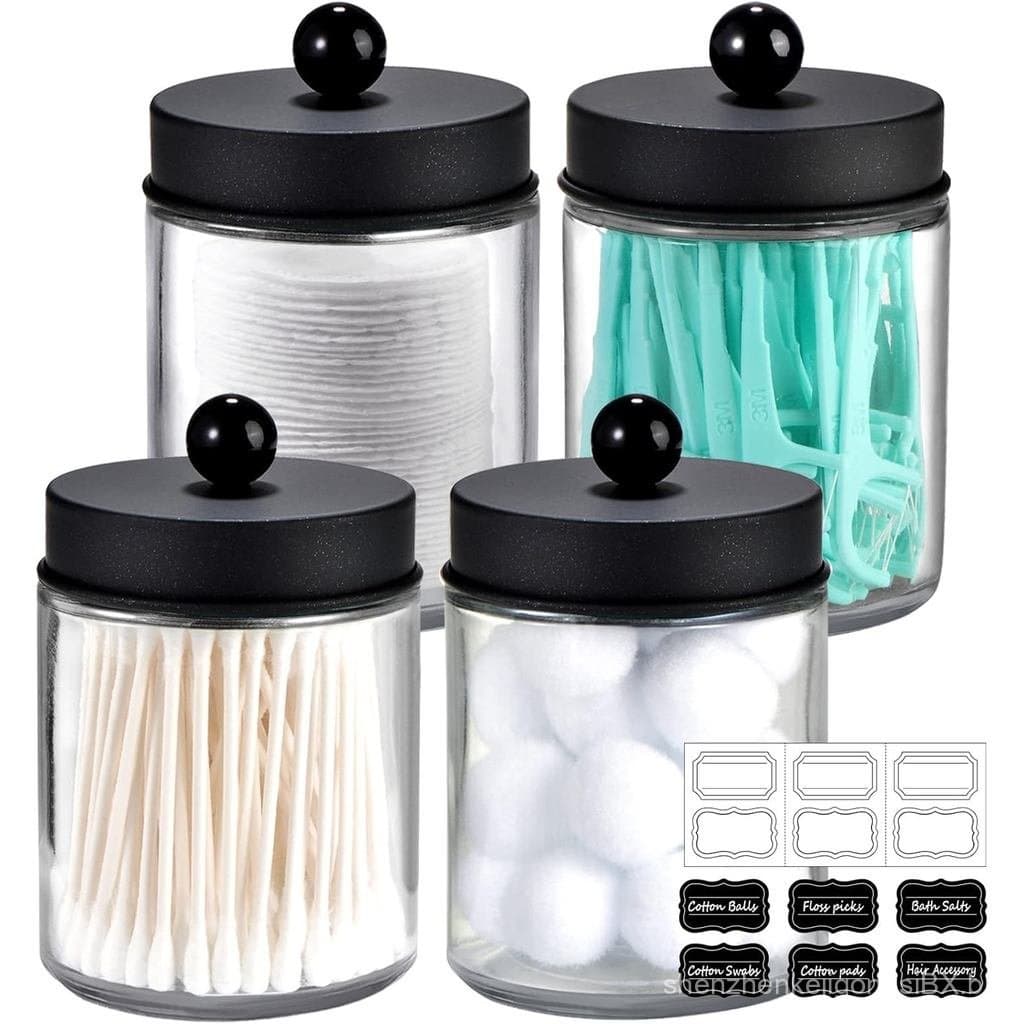 Amolliar Conjunto de 4 Potes de Farmácia para Organização de Banheiro - Recipientes de Bancada com Tampas de Aço Inoxidá
