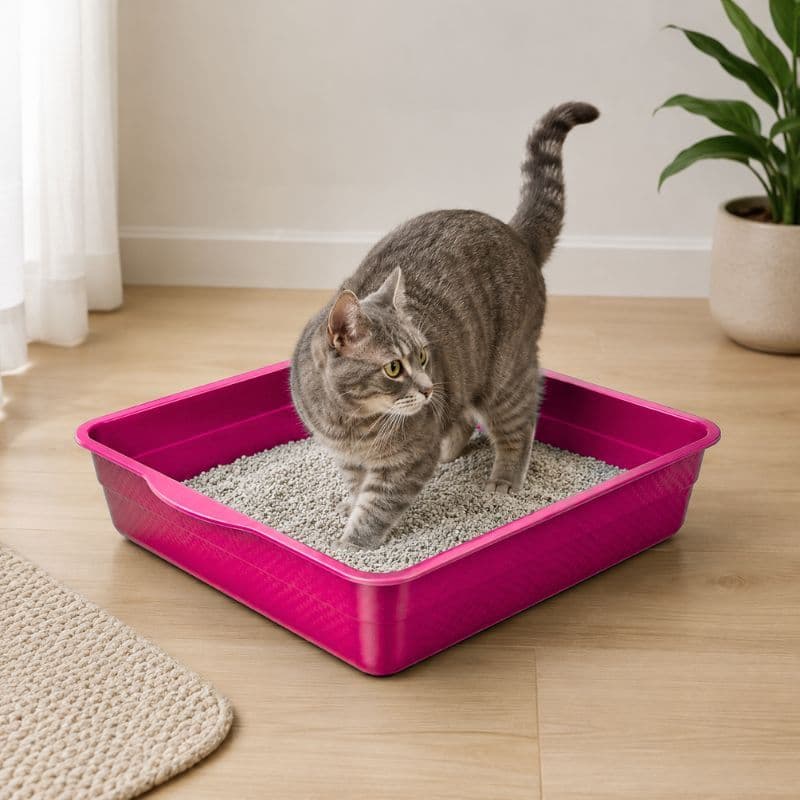 Caixa De Areia Para Gato Bandeja Sanitária Pet Gatinho Rosa