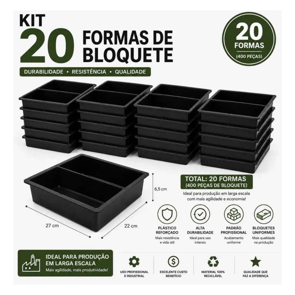 Forma Para Calçada Bloquete Paver Produção Manual com Concreto Kit com 20 Formas Resistentes