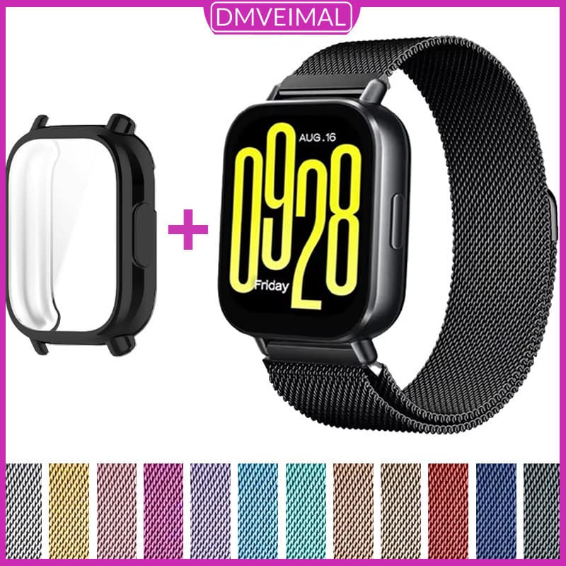 Capinha Capa TPU Pulseira De Metal Aço Magnético Milanesa Para Relógio Smartwatch Redmi Watch 5 Active / 5 Lite