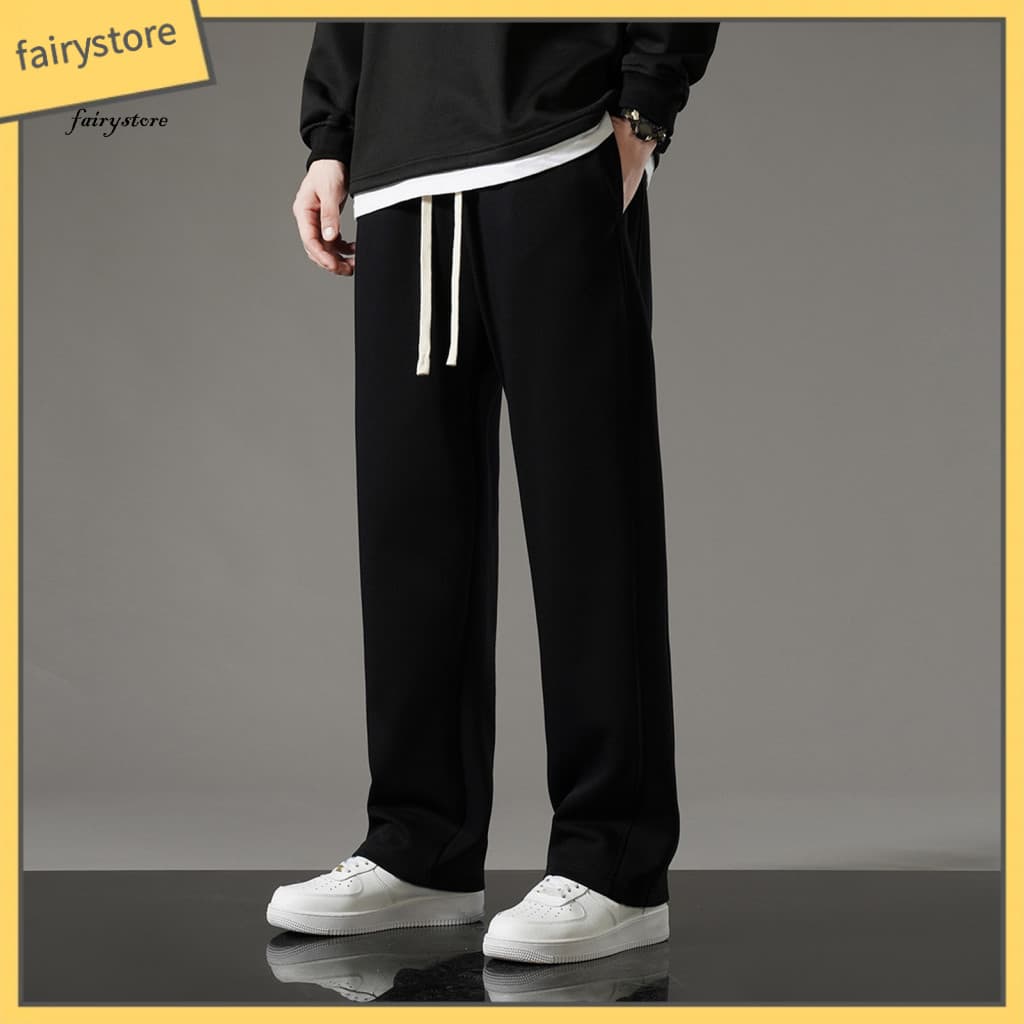 Men Spring Pants Sweatpants Men's Casual Loose Fit with Drawstring Elastic Waist Plus Size Wide Leg Sport Trousers Solid