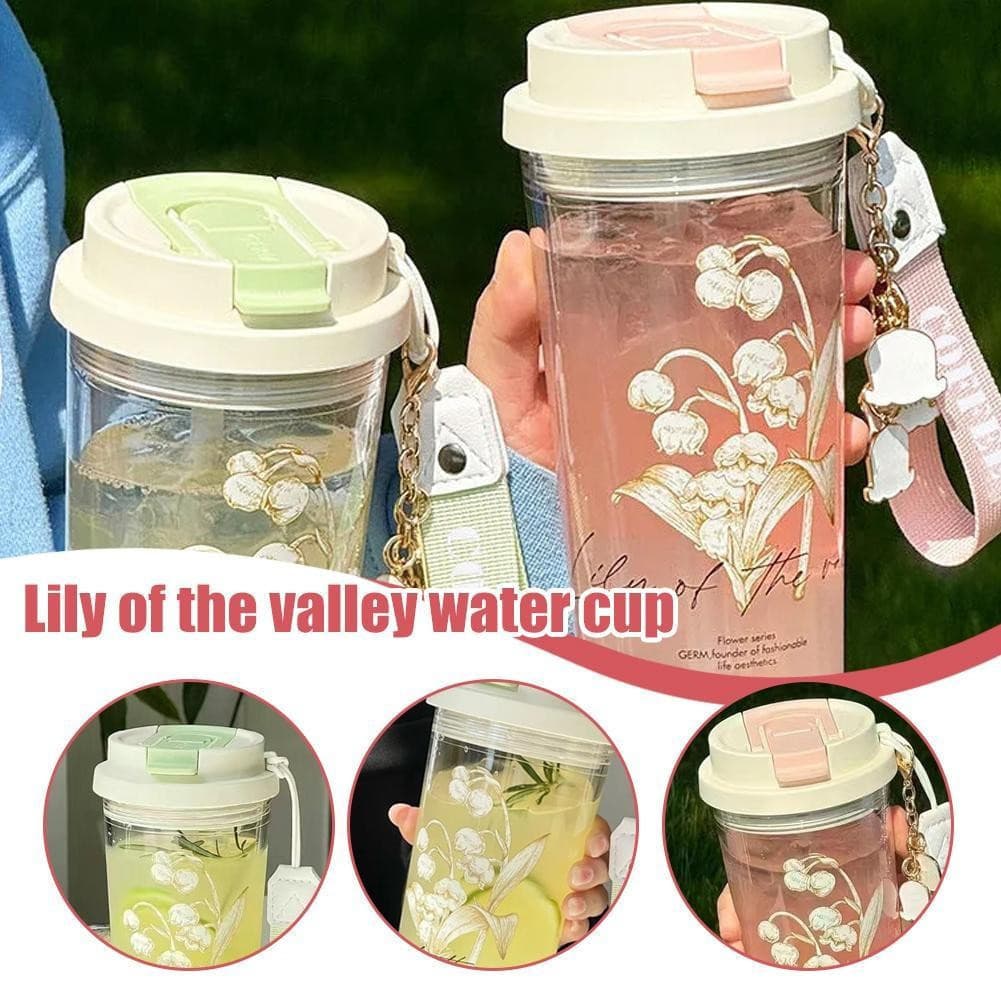 600ml Lírio Do Vale Impressão Copo De Água Portátil Grande Capacidade Bebendo Plástico Para M9y9