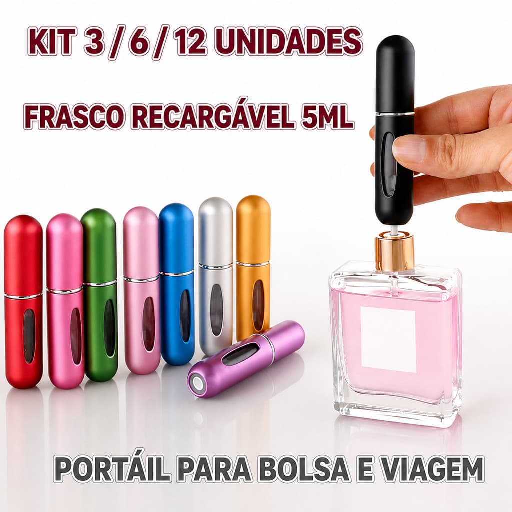 Kit 3 6 ou 12 Frasco Perfume Viagem 5ml Recarregável Atomizador Spray Portátil