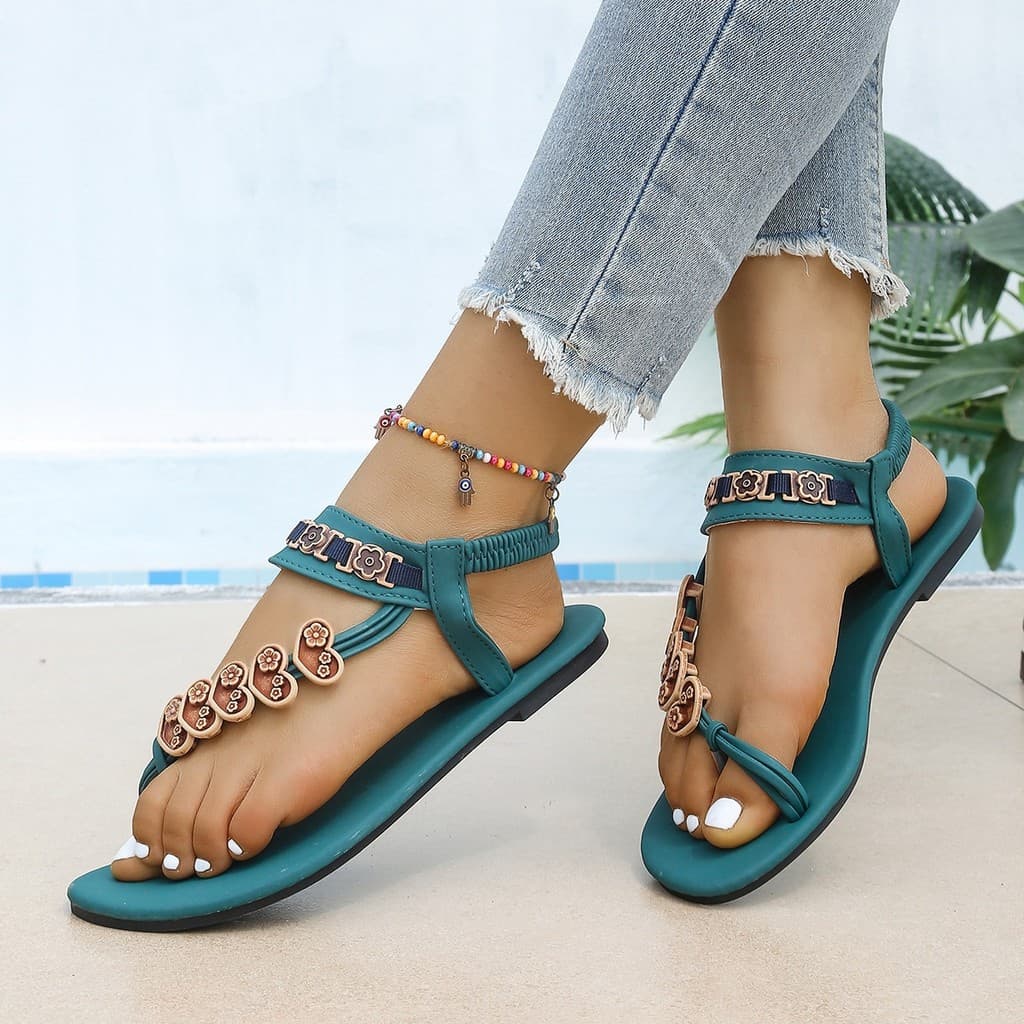 Cross-Border comércio exterior estilo boêmio sandálias femininas verão moda Flip-Flops plana coração decoração beira-mar