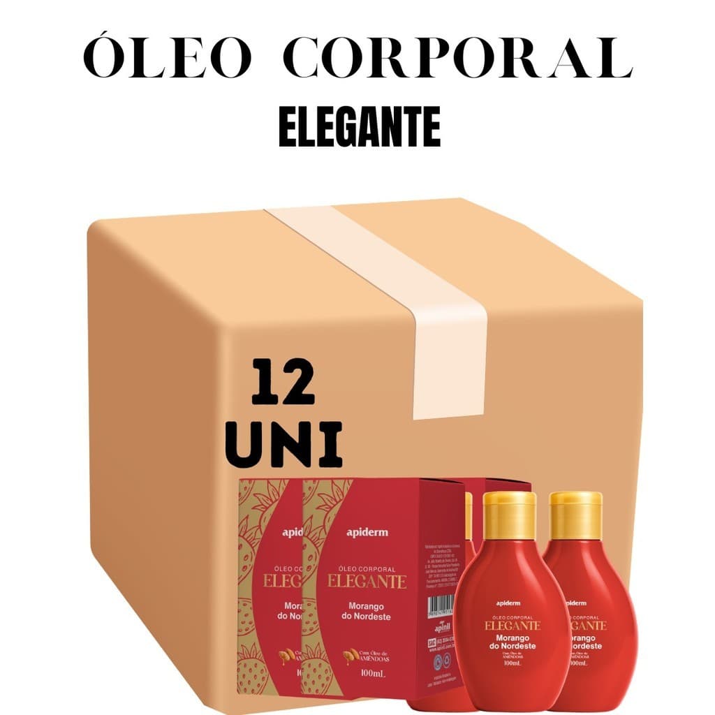 Kit 12 Unidades Elegante Óleo Corporal Aroma Morango do Nordeste 100ml Apinil (Campanha)