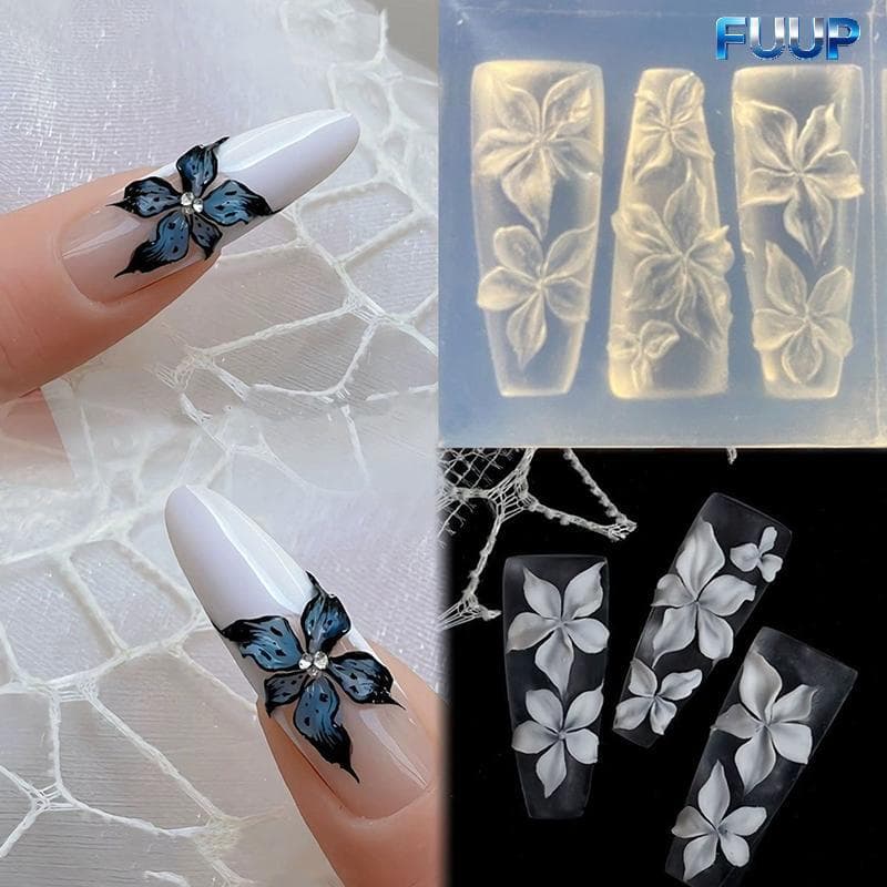 FUUP Molde Para Arte Em Unhas , Escultura 3D , Flor De Lírio Curvada , Decorações Transparentes Modelo De Silicone DIY Q
