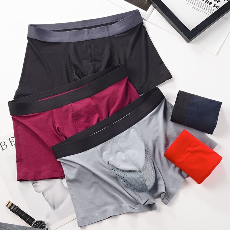 Pacote com 60 cuecas boxer masculinas sem costura em modal, com bolsa separada para suporte do escroto, respirável, verm