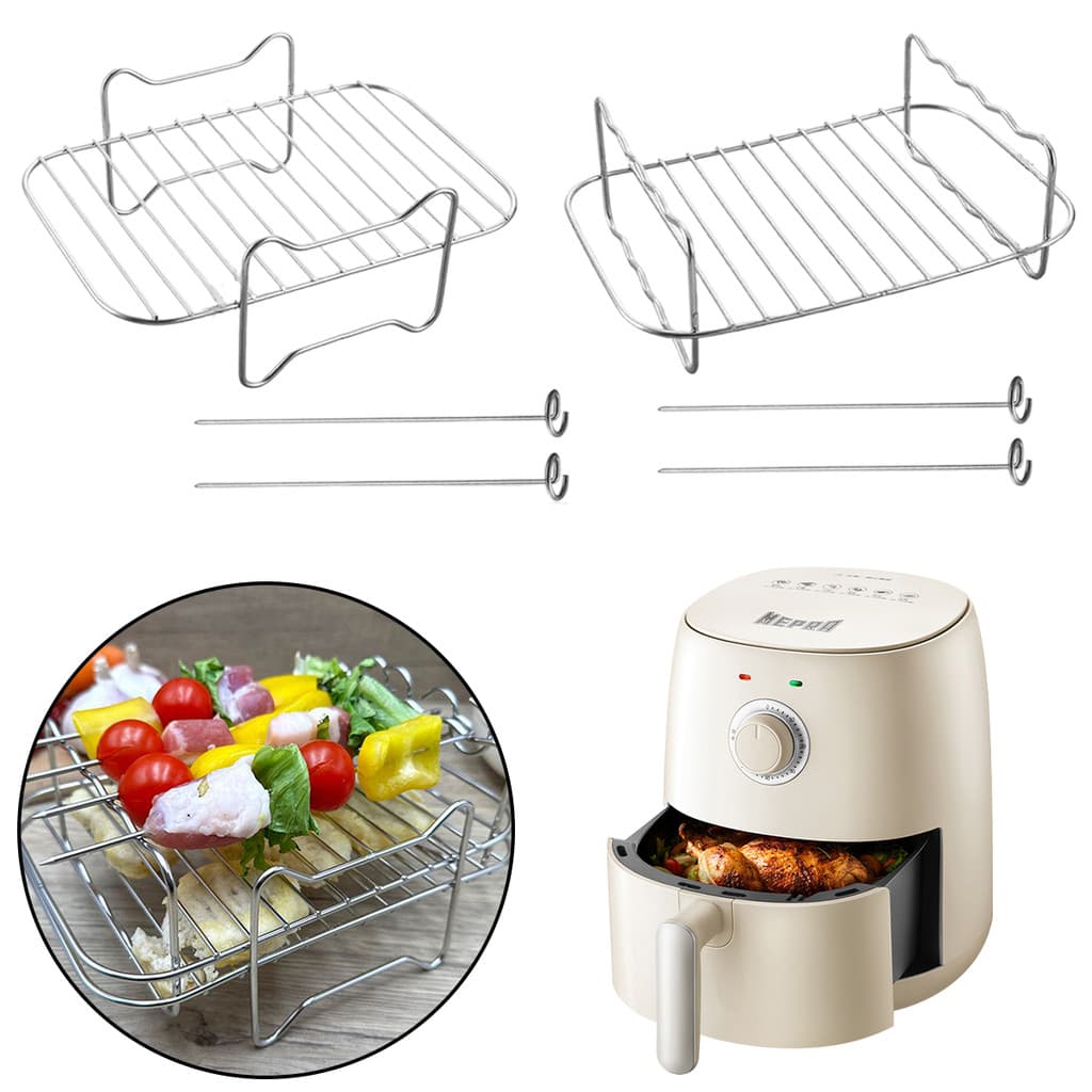 Rack De Cozimento Para Fritadeira De Ar De Camada Dupla , Aço Inoxidável , Quadrado , Forno , Grelha , Acessórios