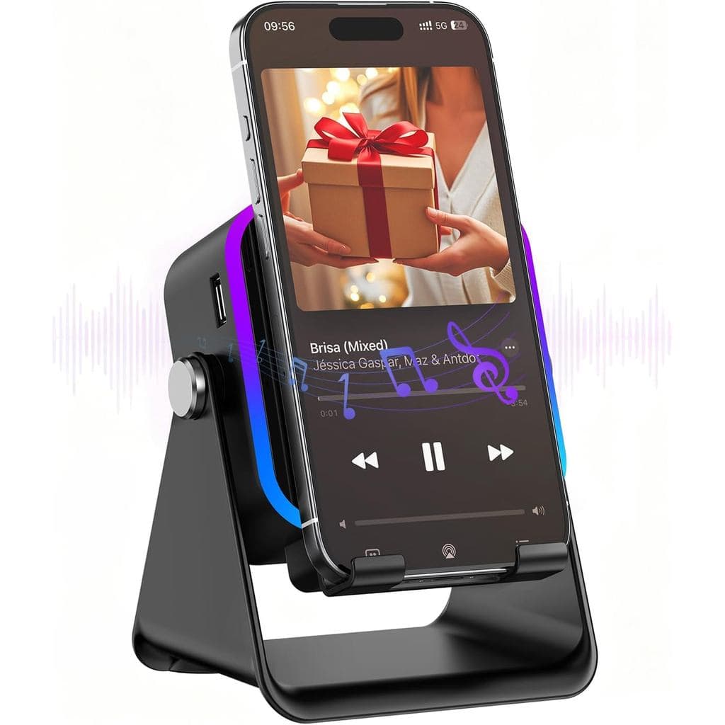Presentes para Homens: Gadgets Tecnológicos, Caixa de Som Sem Fio com Suporte para Telefone |   Caixa de Som Bluetooth 5