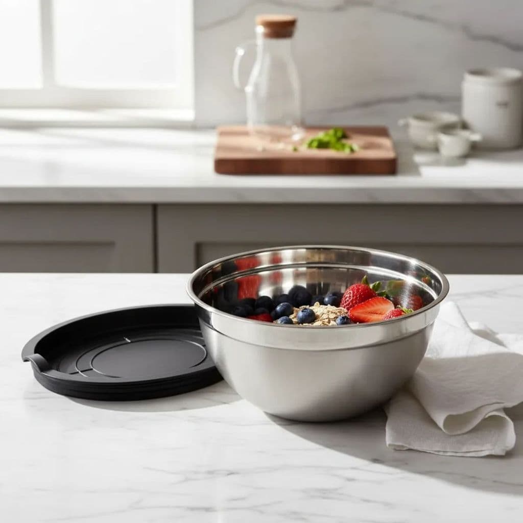 Tigela Bowl Aço Inox com Tampa 30cm Bacia Multiuso 6,6Litros