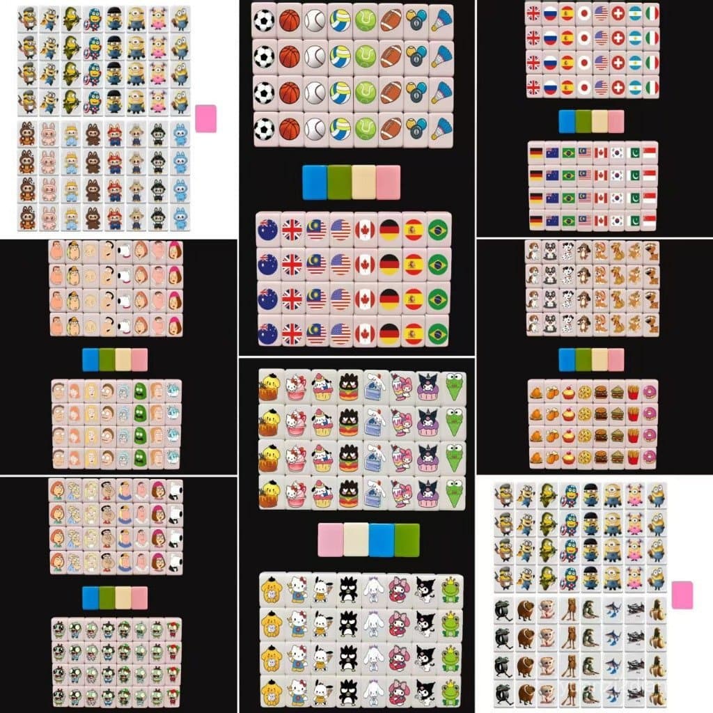 VAM1 64 + 1 Peças Jogo de Mahjong Hot TK Seaside Escape com Padrão de Bandeira, para 1/2 Jogadores, Divertido para Pais
