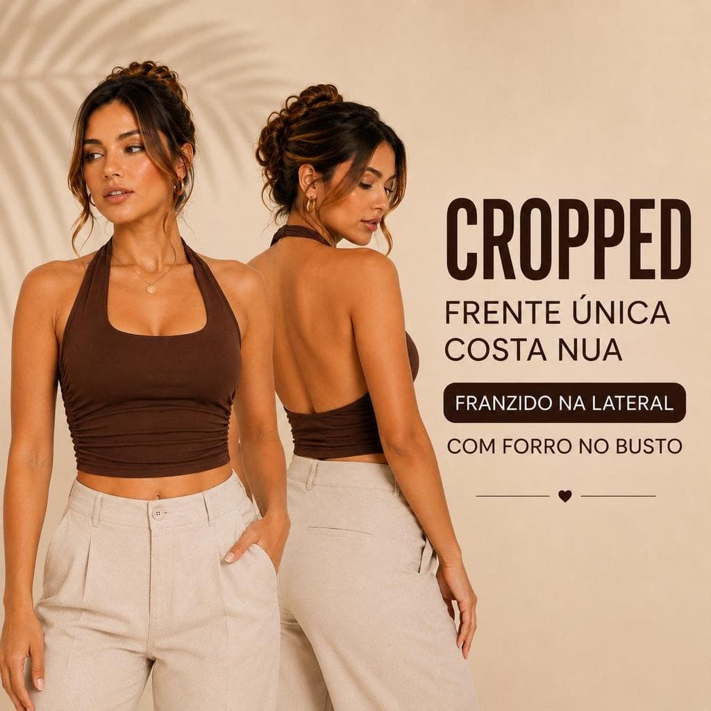 Cropped Frente Única Feminino Suplex Franzido Ajuste Perfeito Casual
