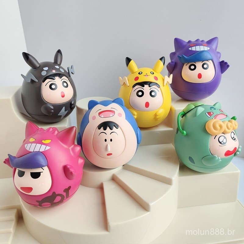 20258 Peças/Conjunto Anime Crayon Shin-chan Versão Q Decoração de Mesa Pokémon Pikachu Gengar Snorlax Bulbasaur PVC Acti