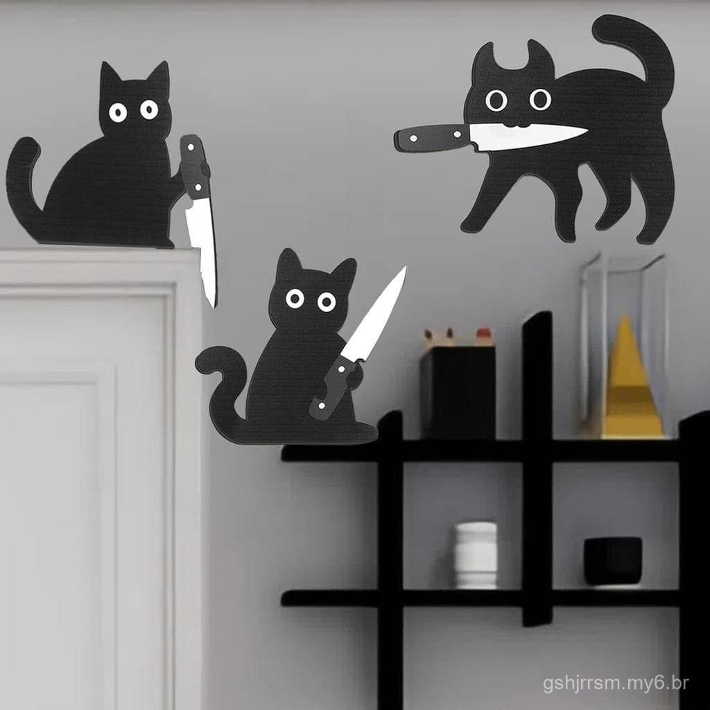 CAOZODLR Conjunto de 3 Decorações de Parede de Gatos Pretos, Presentes para Amantes de Gatos para Mulheres, Gatos de Mad