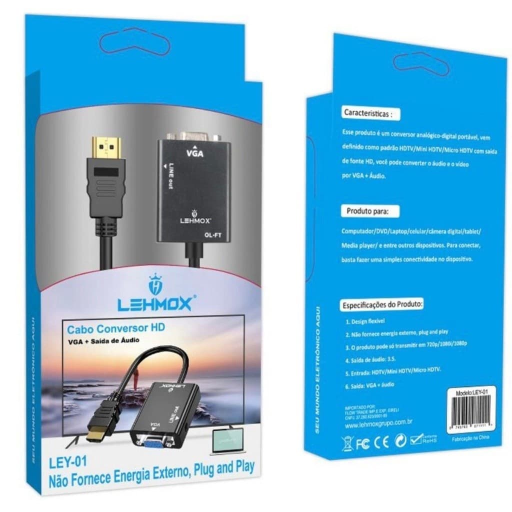 Conversor adaptador HDMI para VGA LEHMOX  LEY-01