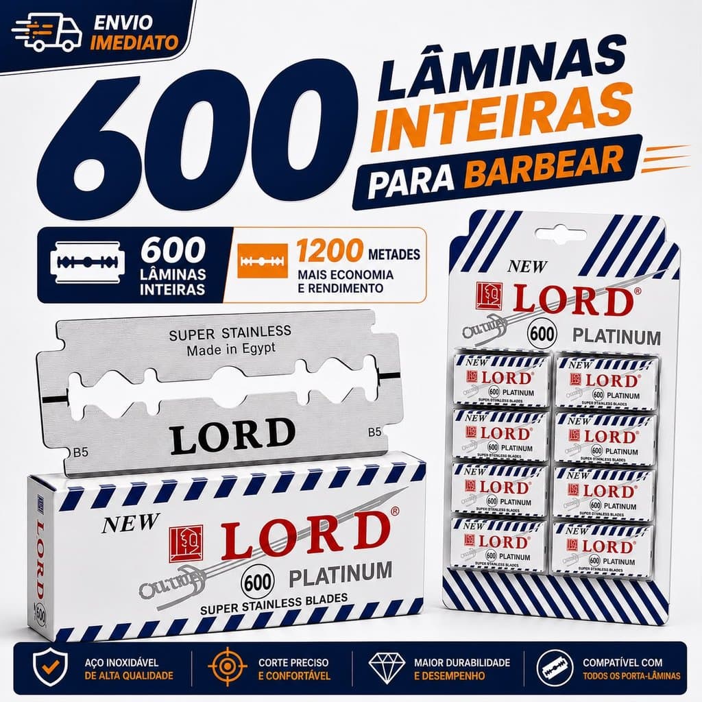 Kit 600 Lâminas Para Barbear LORD PLATINUM Profissional Gillete Para Barbeiros top